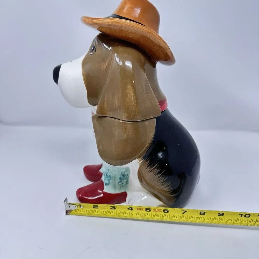The Pioneer Woman Charlie Cookie Jar Blue Boots Basset Hound Dog Cowboy Hat -12”